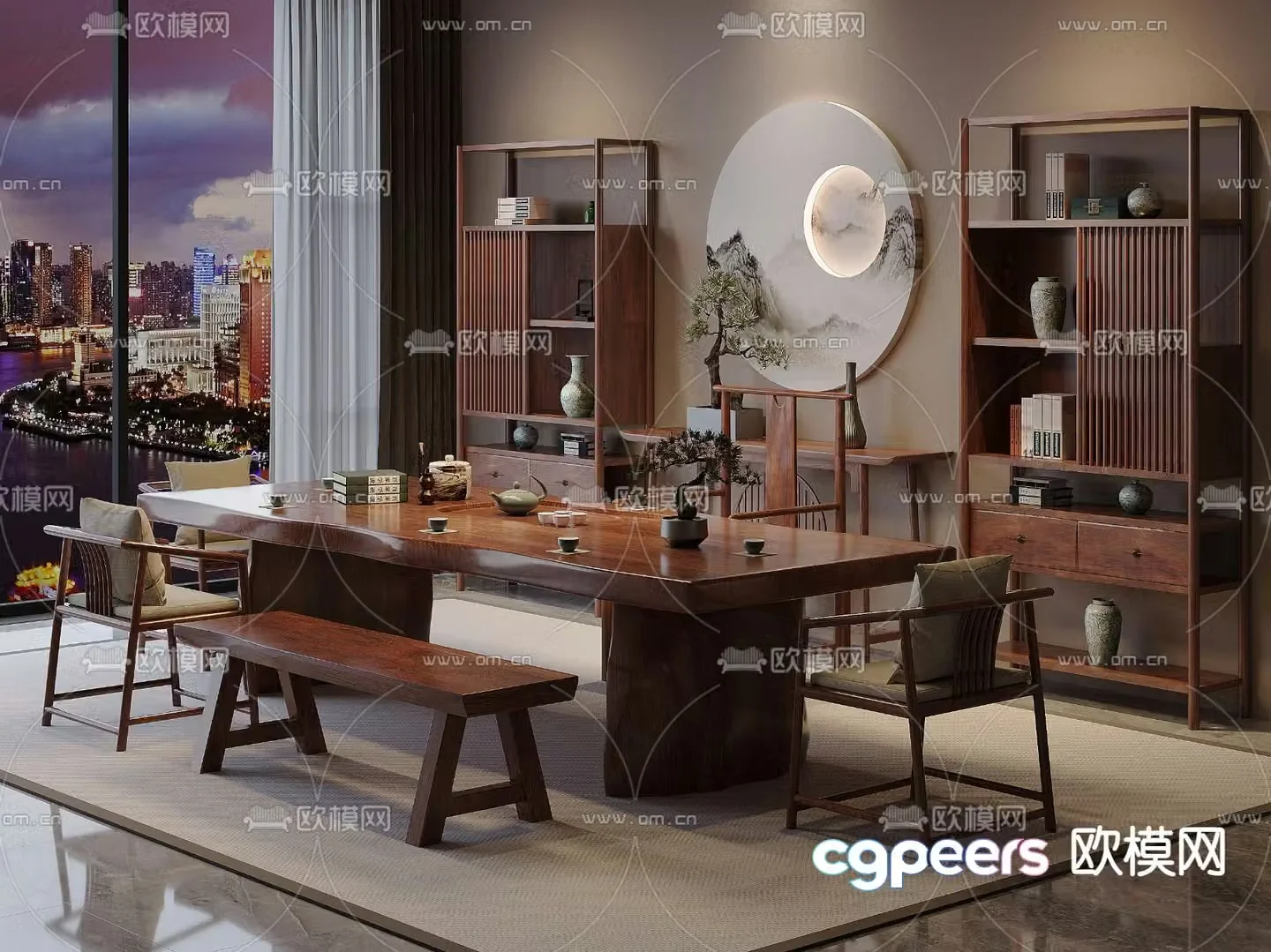 New Chinese-style tea table and chairs tea table 3D model