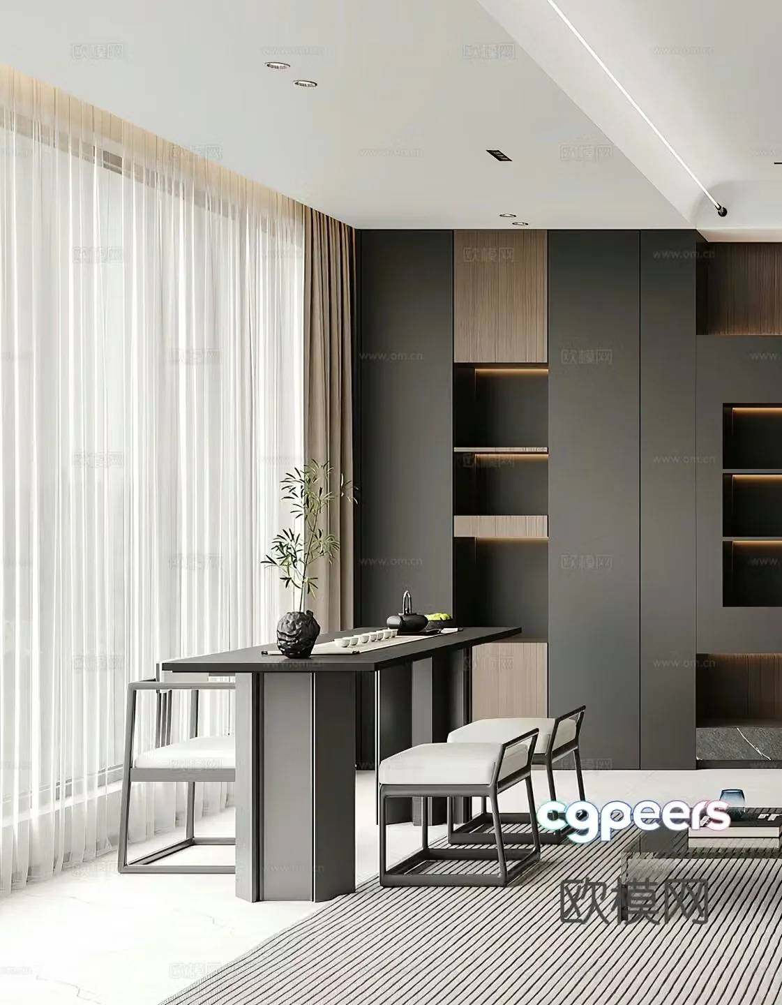 Modern tea room Tea table Modern teahouse Italian tea room Simple black and white grey Light luxury Office 3D model