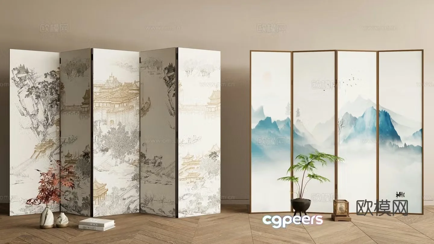 New Chinese style screen decorative screen entrance screen 3D model