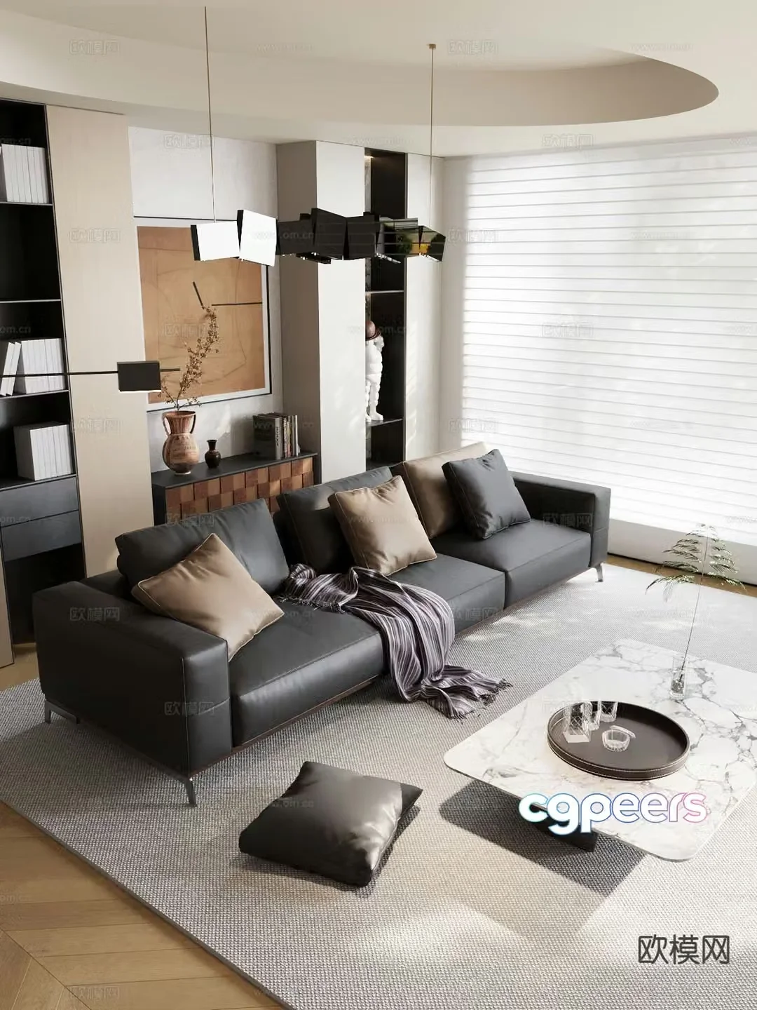 Italian three-person sofa leather sofa 3D model