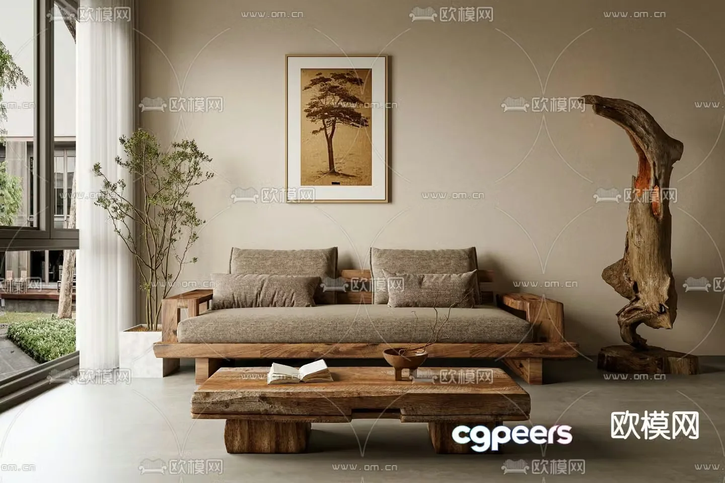 Wabi-sabi style double sofa 3d model