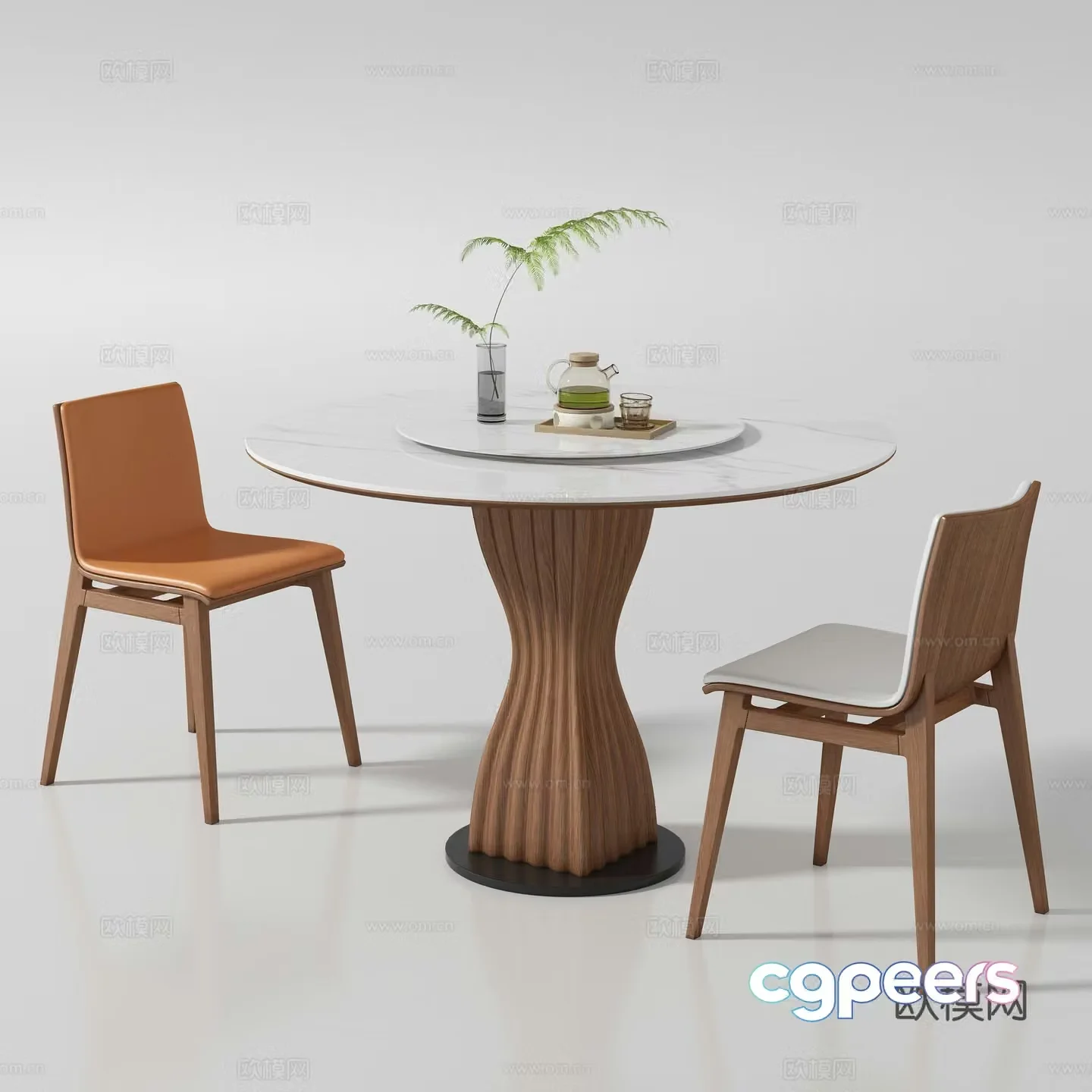Medium style round dining table and chair 3D model