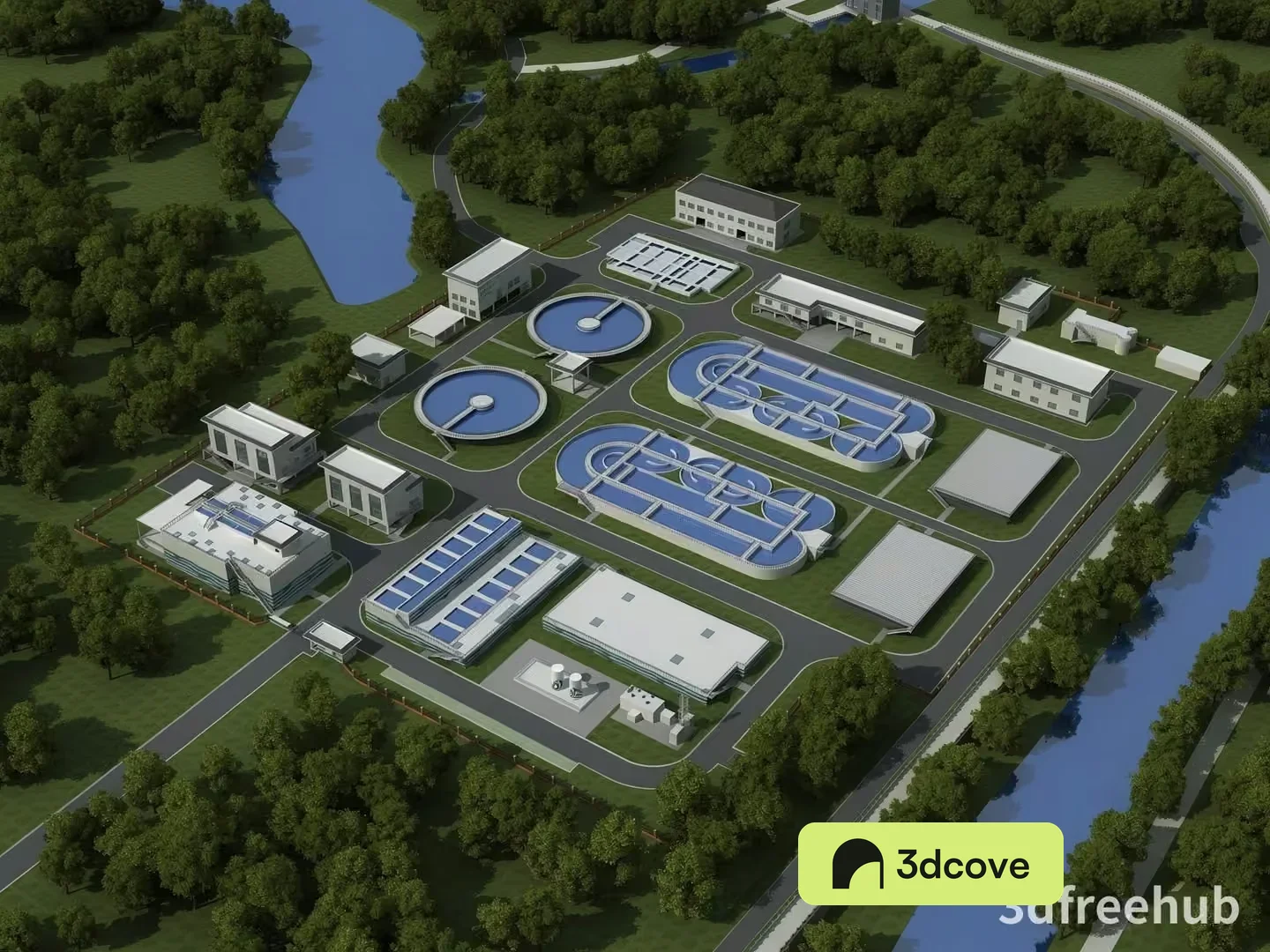 Aerial View Of A Water Treatment Plant