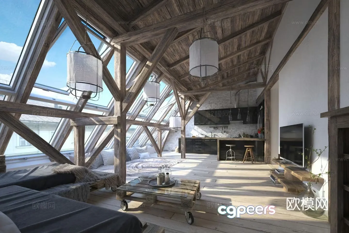 Modern new Chinese style homestay lantern bar 3D model