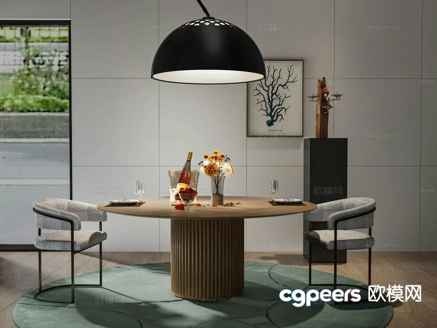Modern round dining table and chairs 3d model