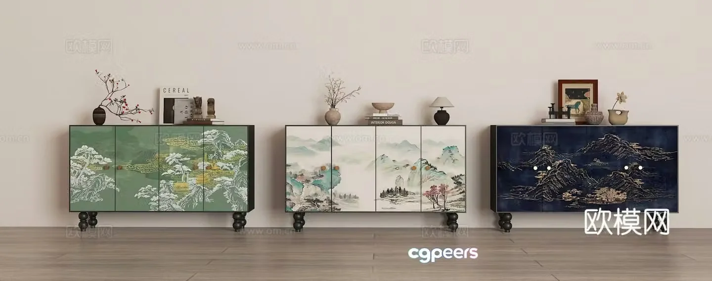 New Chinese style end view cabinet combination 3D model
