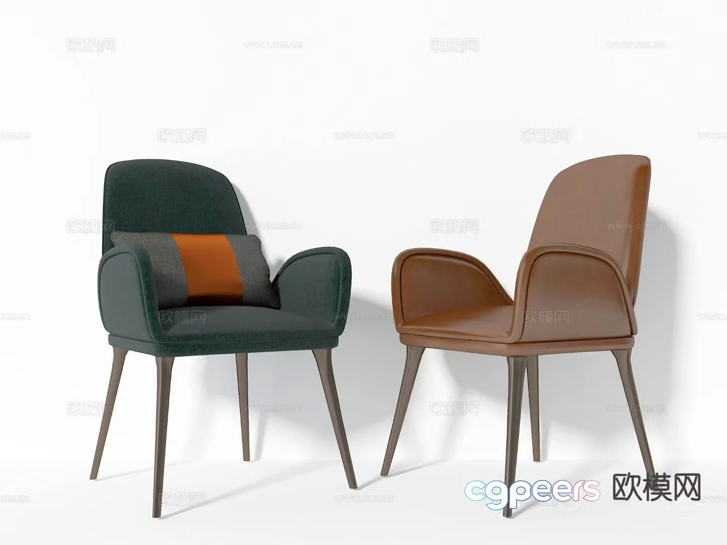 Nordic fabric chair leather chair dining chair 3d model