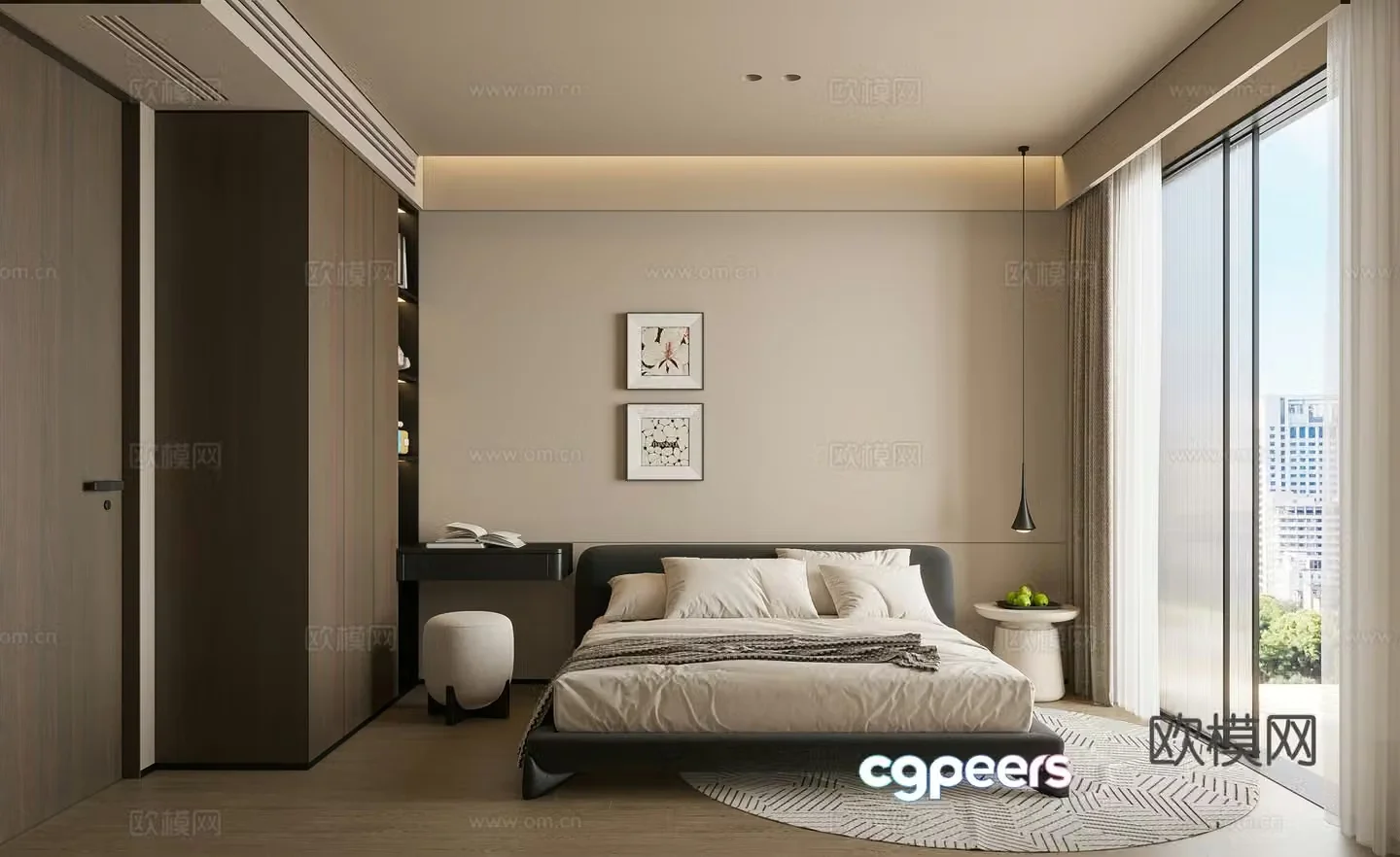 Modern minimalist home bedroom 3d model
