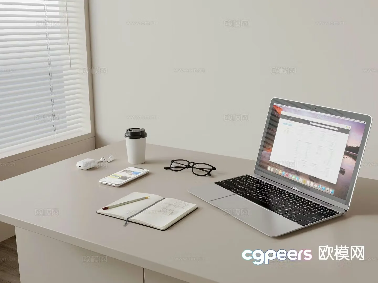 Modern office supplies computer mobile phone books 3d model