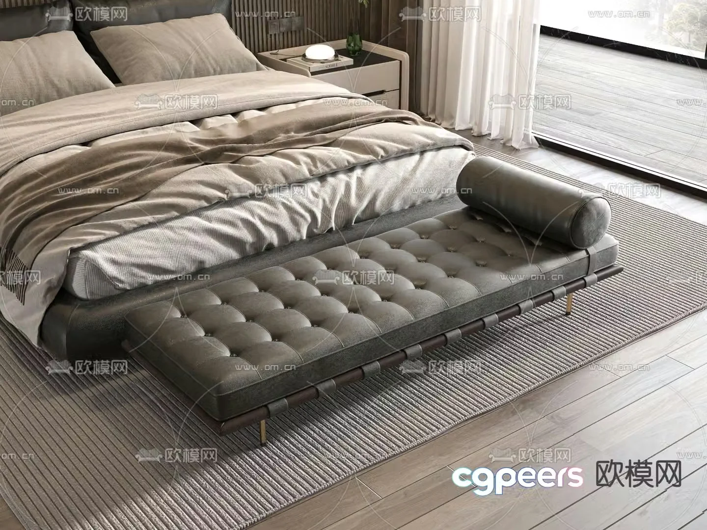 Footrest bed end stool 3d model