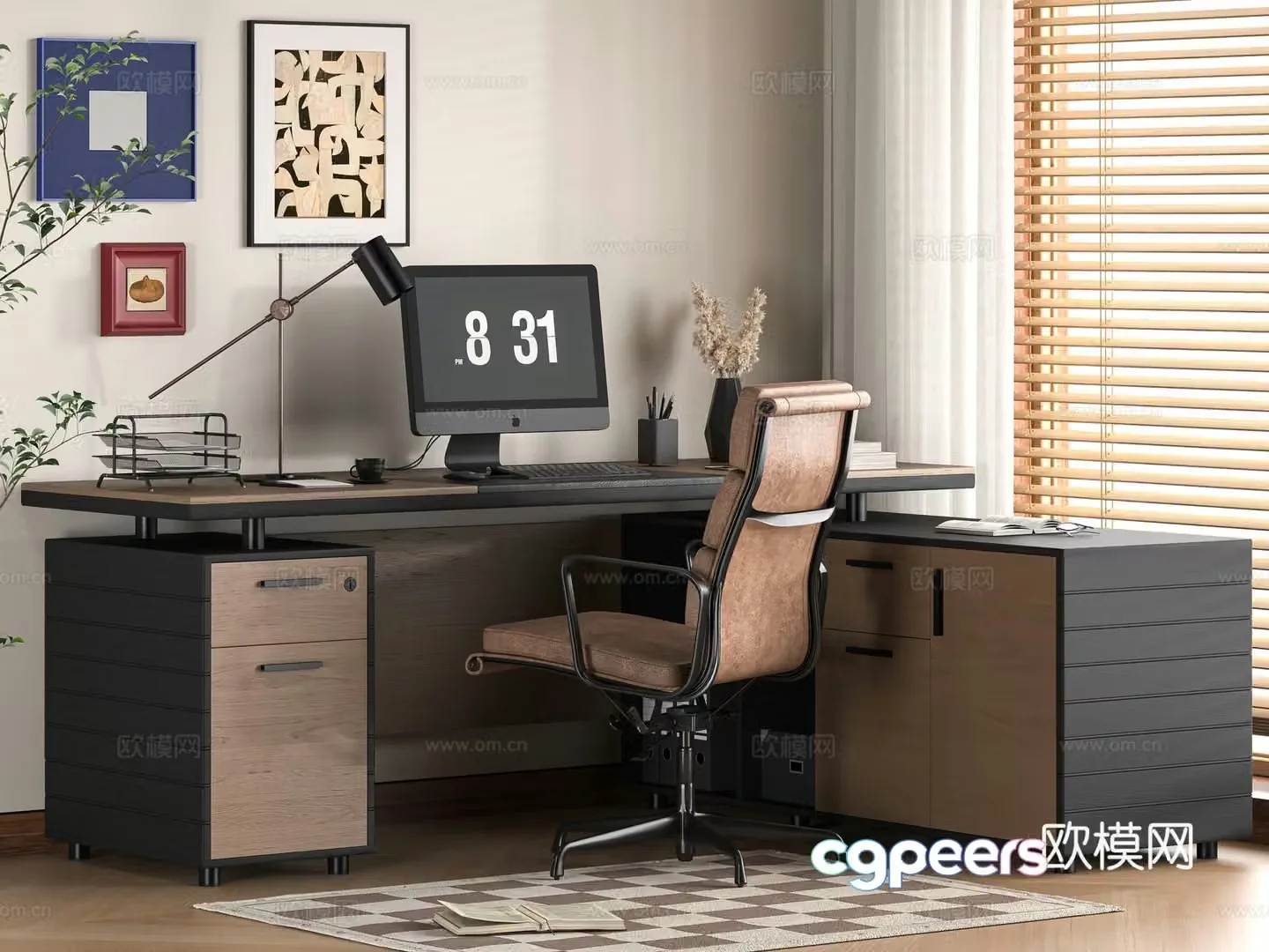 Modern office desk and chair combination 3D model