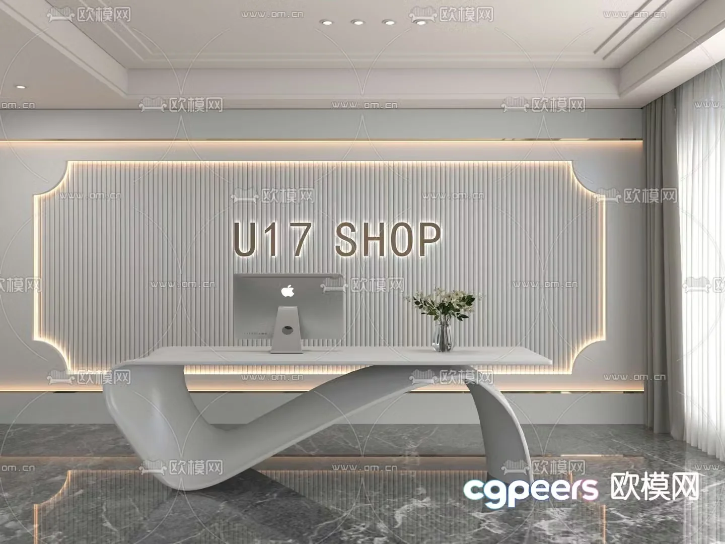 Premium gray front desk reception desk service desk 3d model