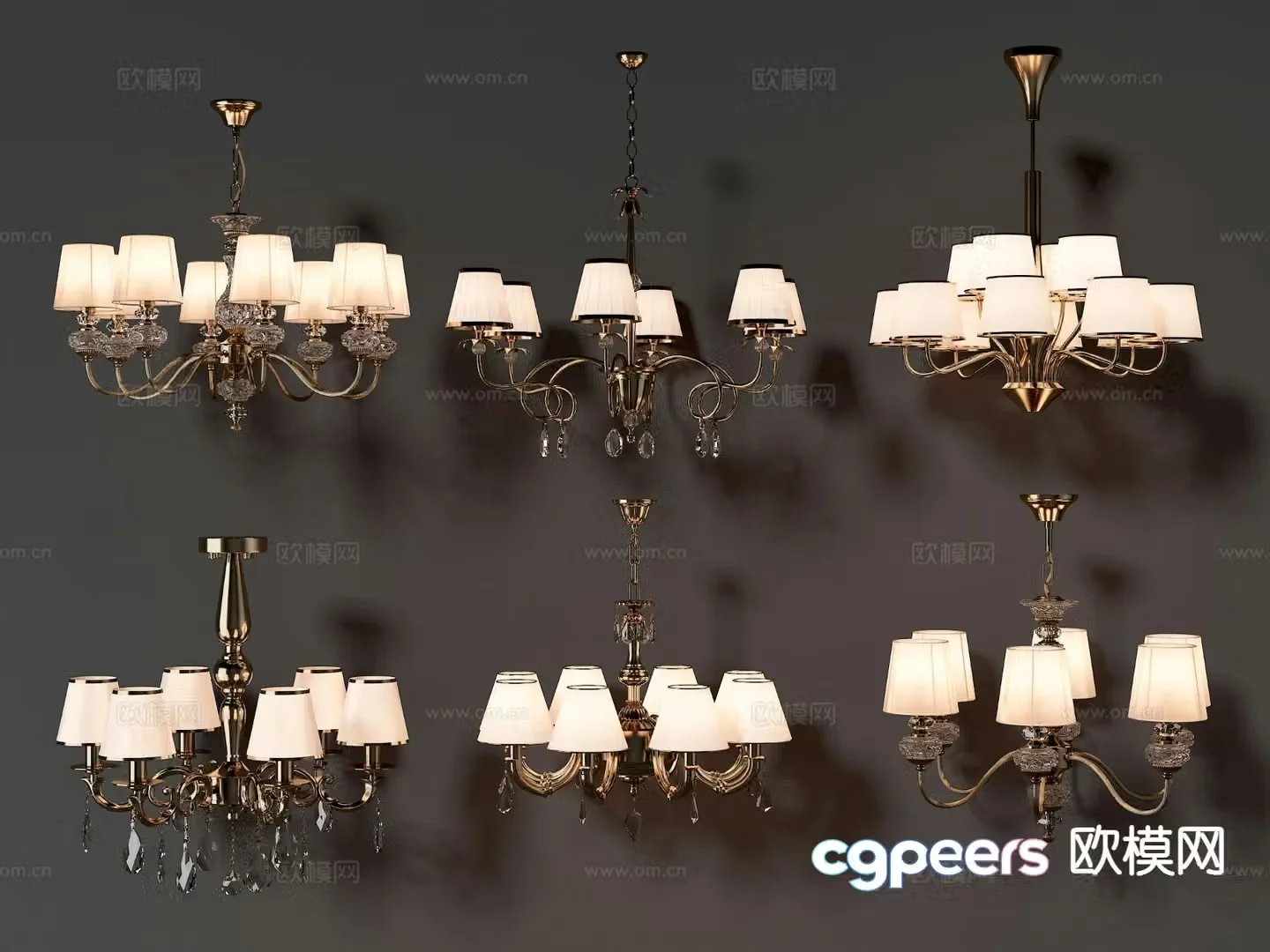 European style lampshade chandelier multi-head chandelier 3D model