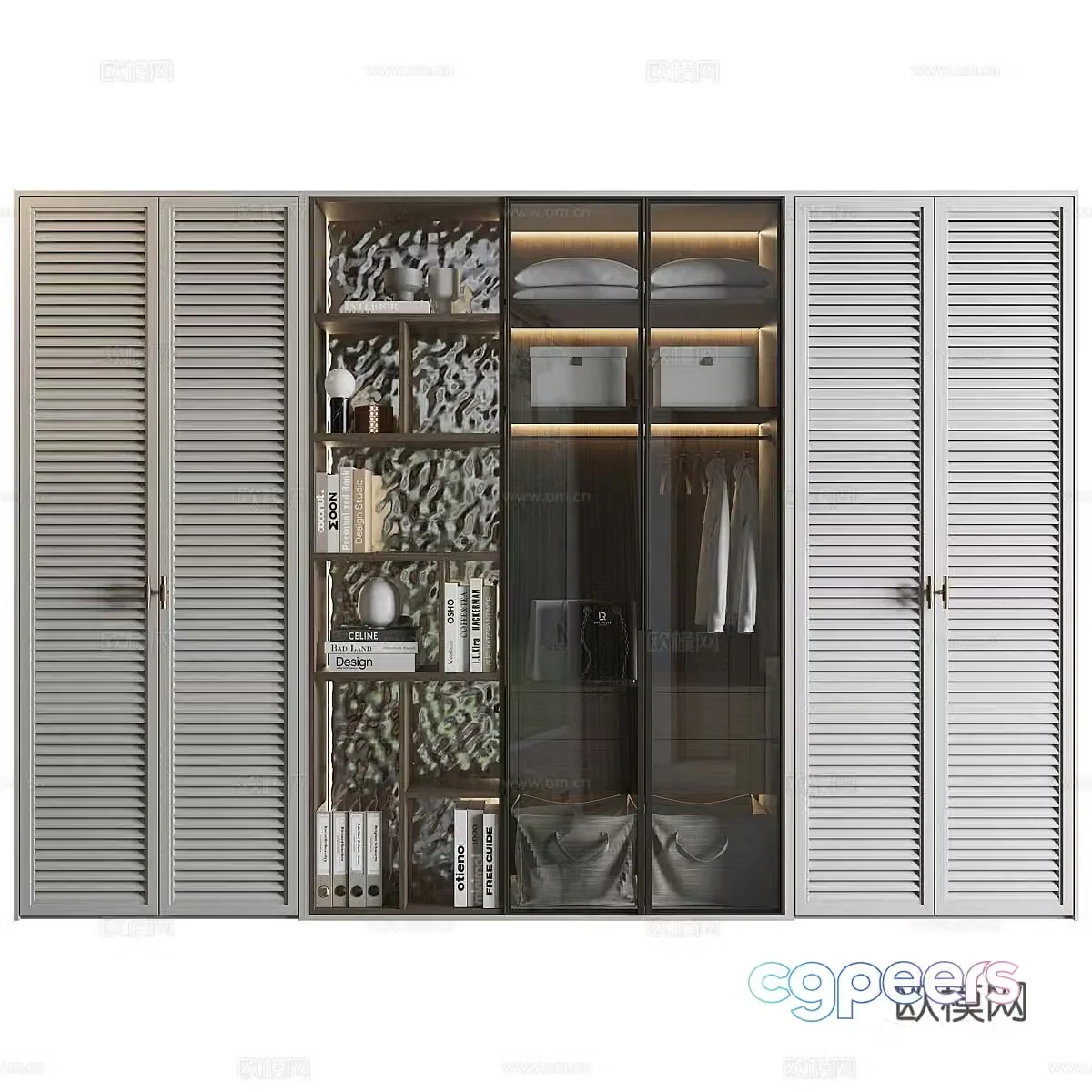 Modern louver door wardrobe decorative cabinet 3d model