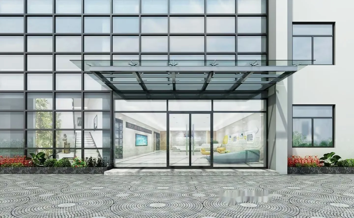 Modern Glass Entrance 3D Model – 23715 – VRAY Render