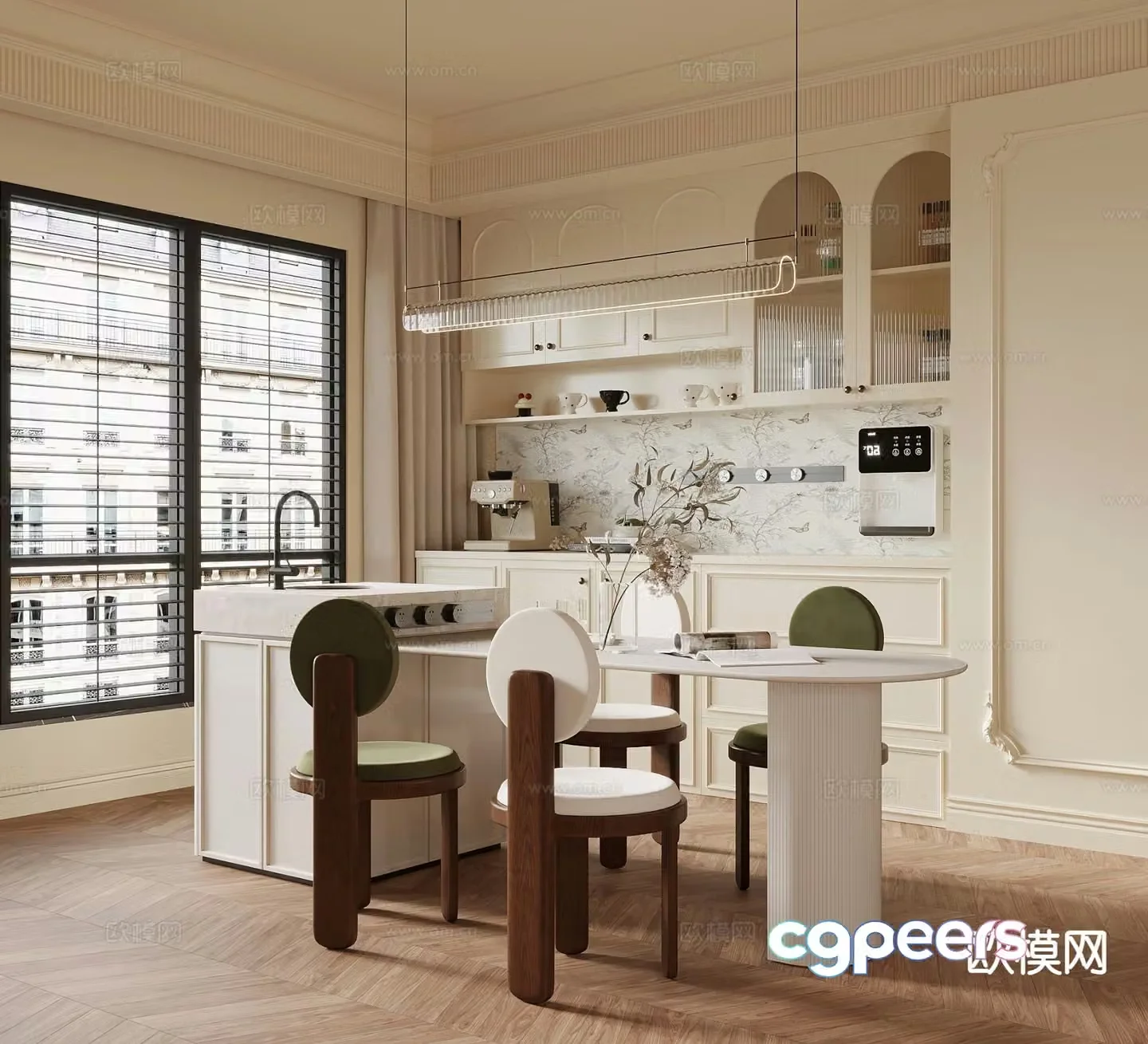 French cream style restaurant 3d model