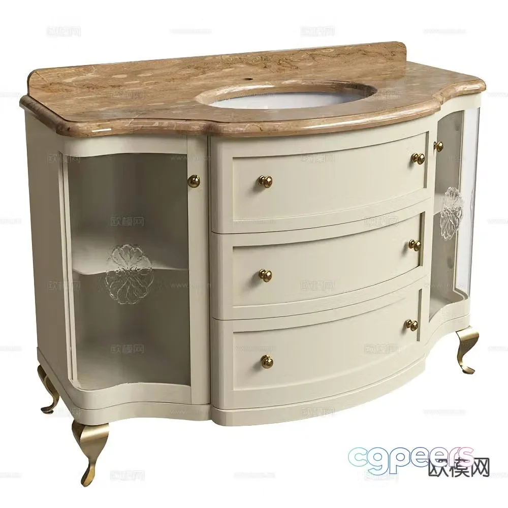 European style bathroom cabinet wash basin 3d model