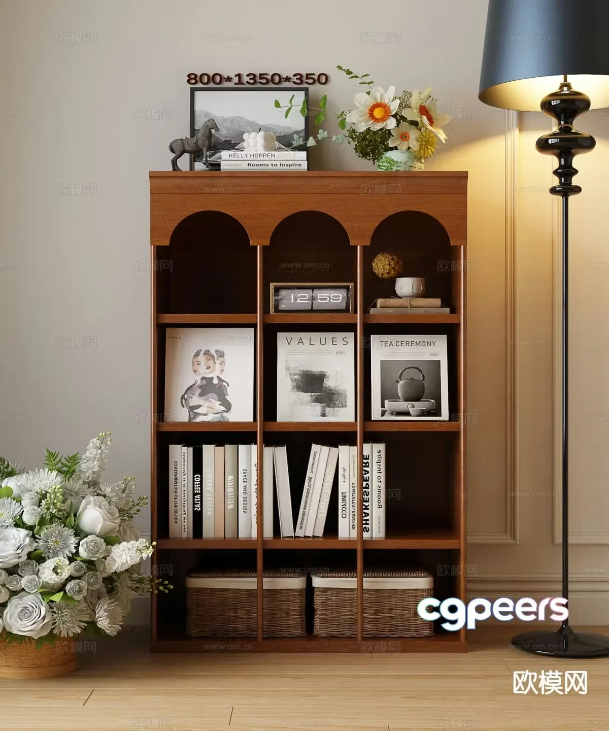 Medieval style bookcase display cabinet 3d model