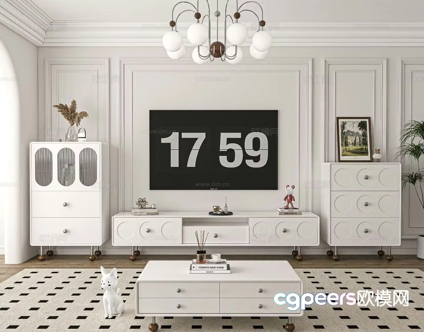 French TV cabinet coffee table 3d model