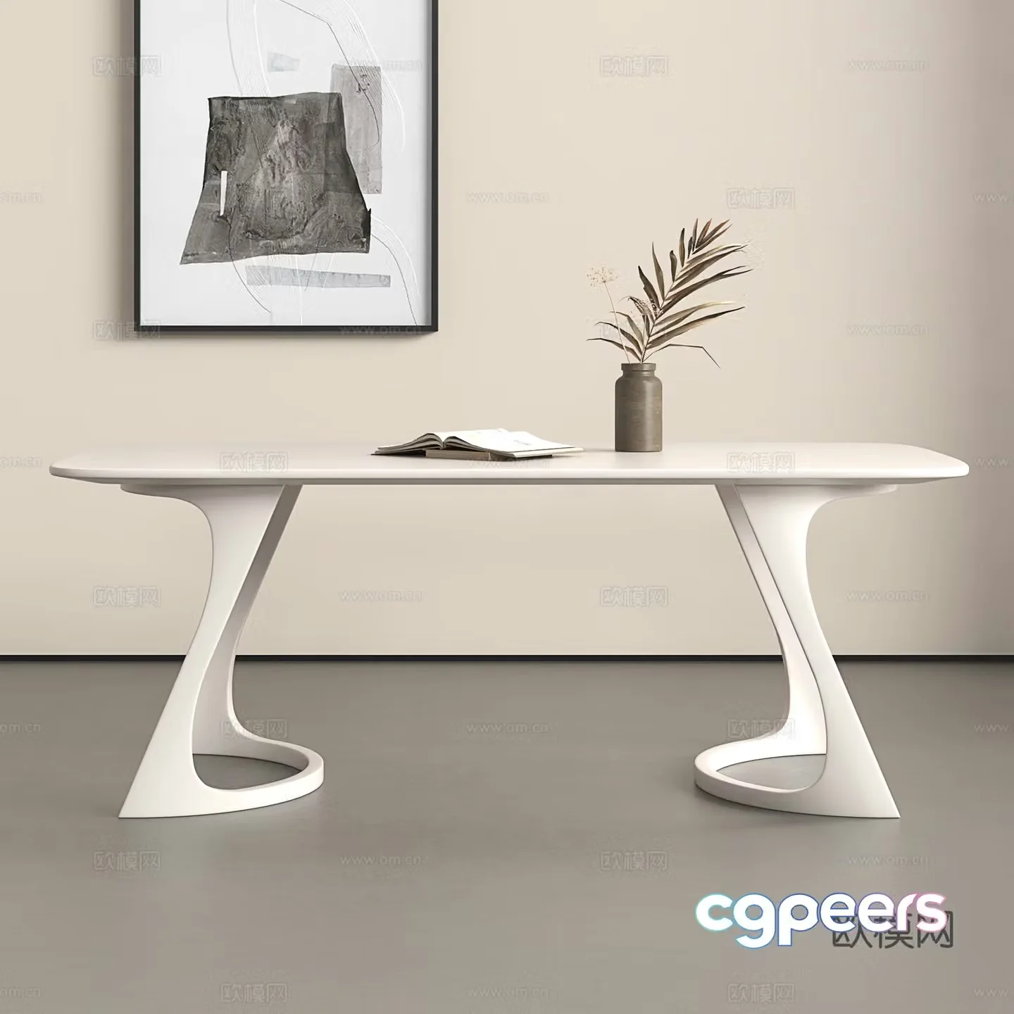 Creamy dining table modern dining table simple dining table 3d model