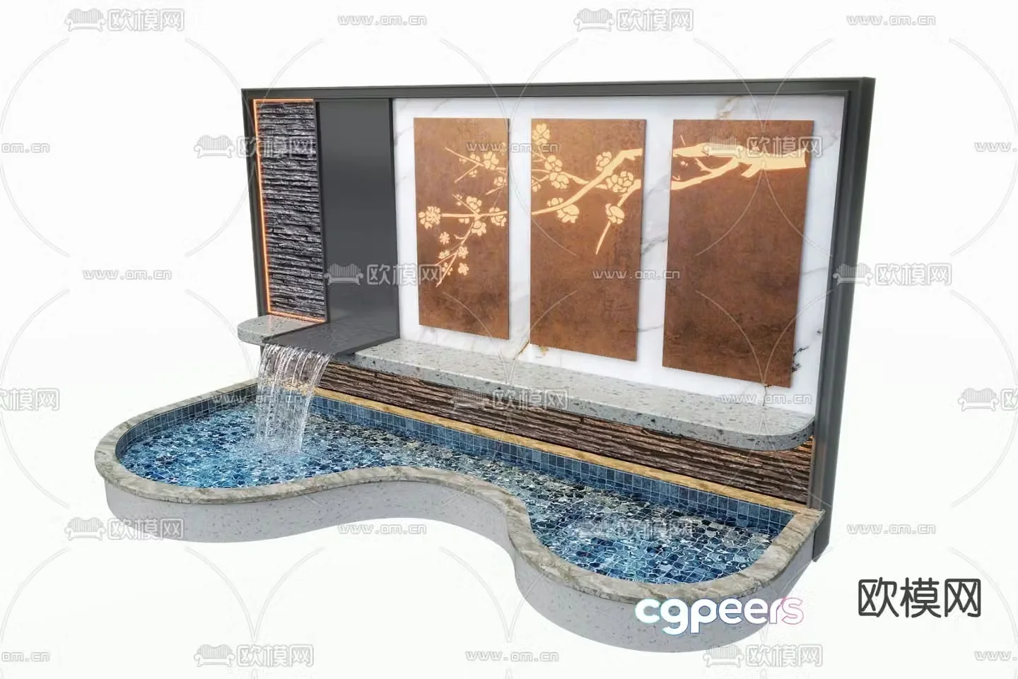 Modern water feature wall fountain pool sketch 3d model