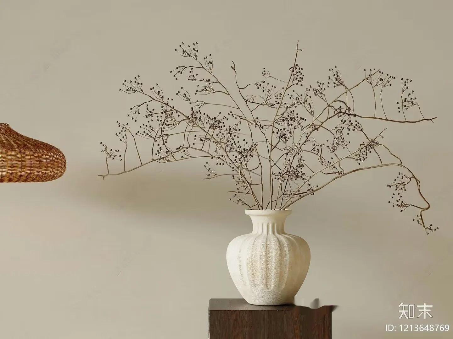 A White Vase With Dried Flowers 3D Model – 16694 – VRAY Render