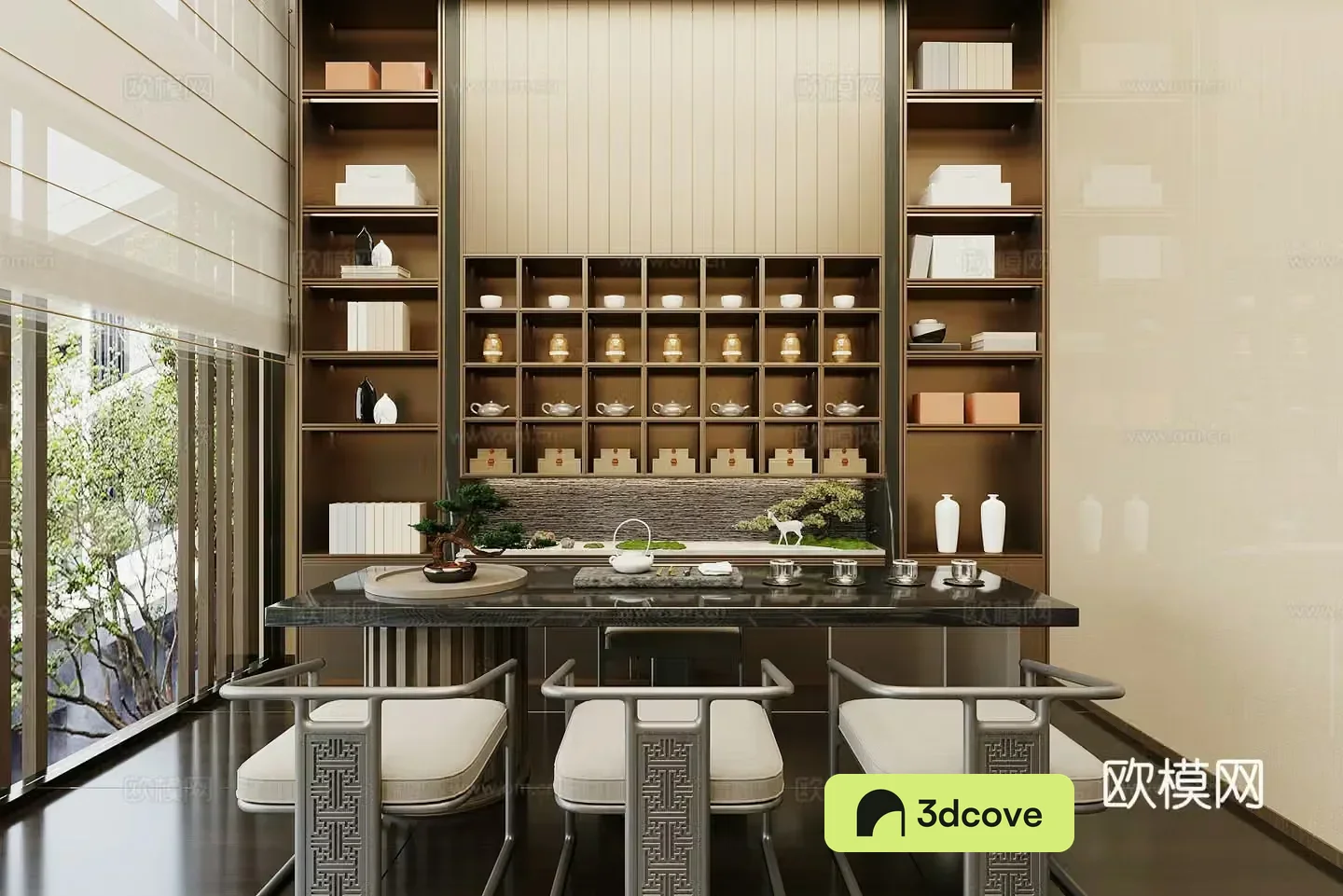 New Chinese-style Zen tea room tea tasting area tea table and chair combination living room tea room Song-style aesthetic tea room