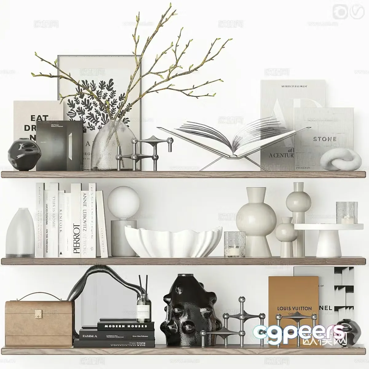 Modern Italian bookcase ornament combination 3D model