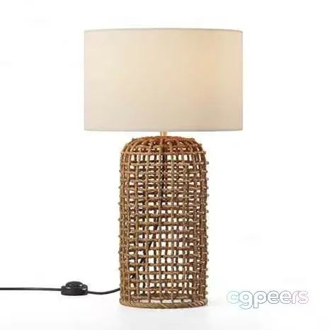 A Wicker Table Lamp With A Beige Shade 3D Model – 1734 – CORONA Render