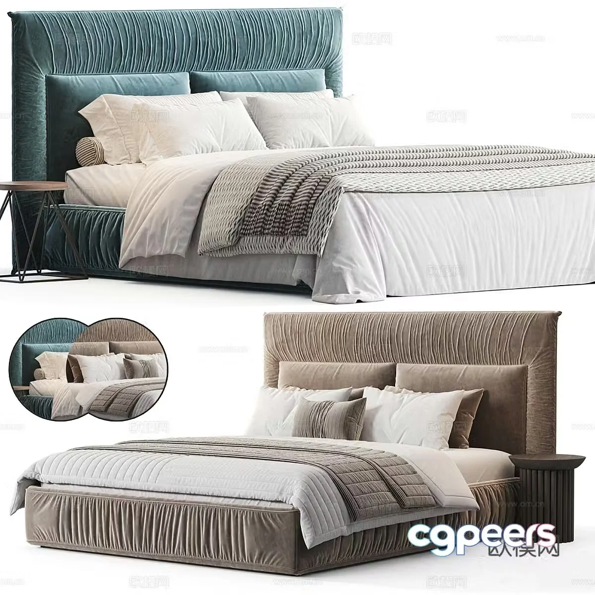 New Chinese style light luxury fabric double bed 3D model