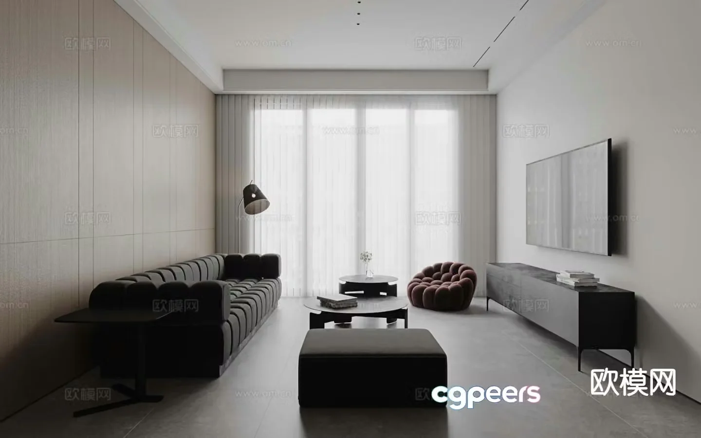 Premium gray living room 3d model
