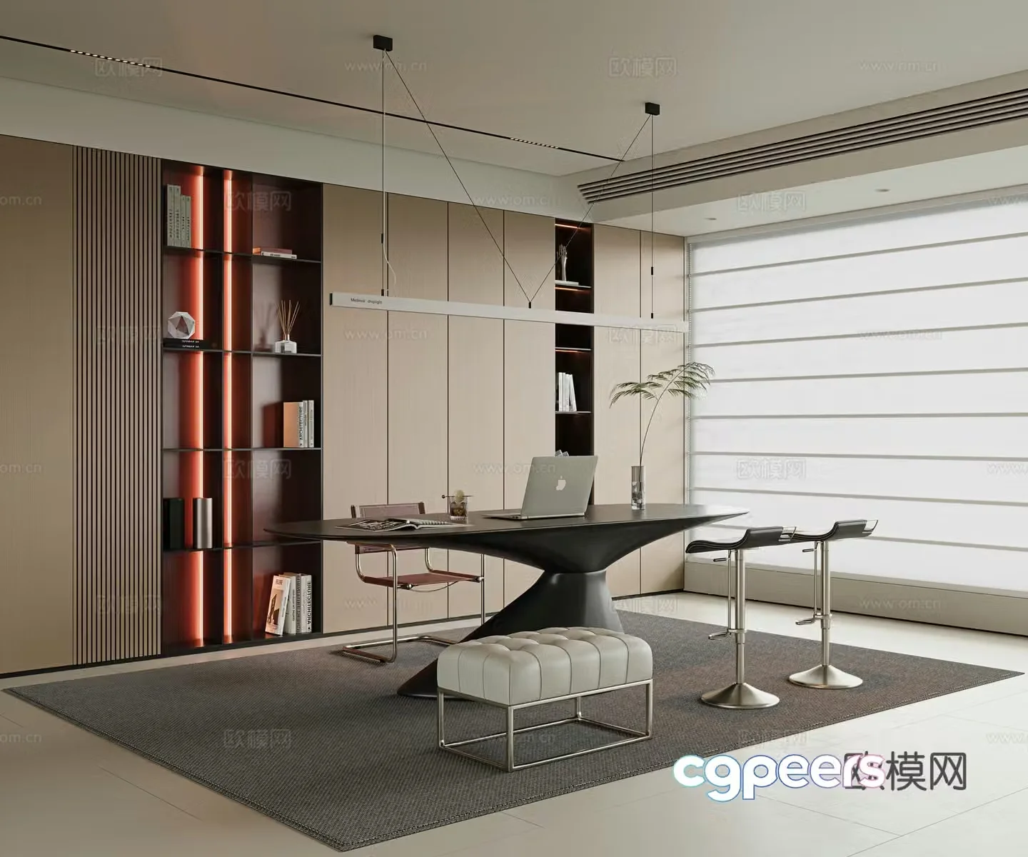 Italian minimalist study villa study high-end study desk and chair combination study bookcase 3D model