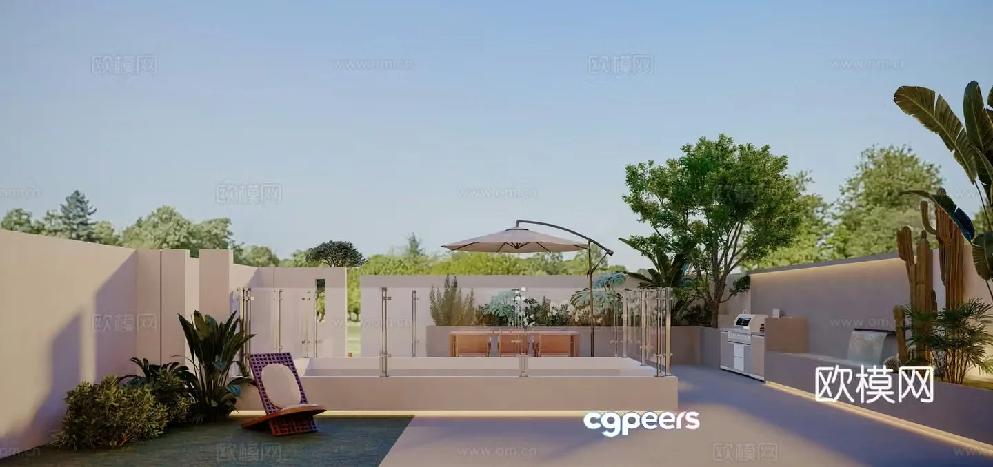 Modern villa landscape 3d model