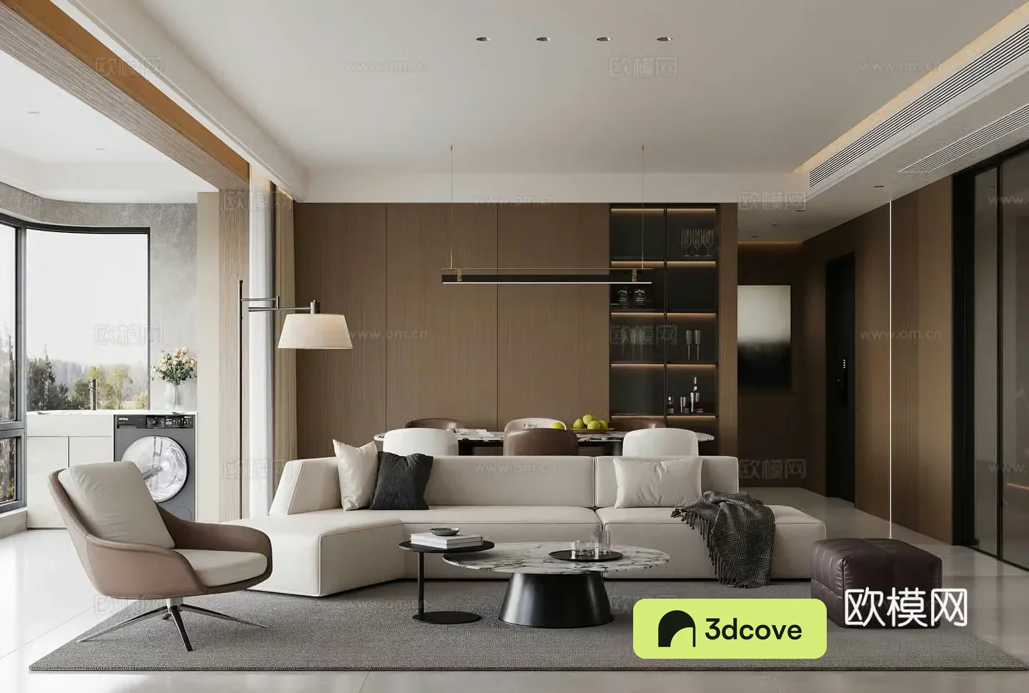 Modern living and dining room Combination sofa Leisure chair Dining table Light luxury Modern living room Italian