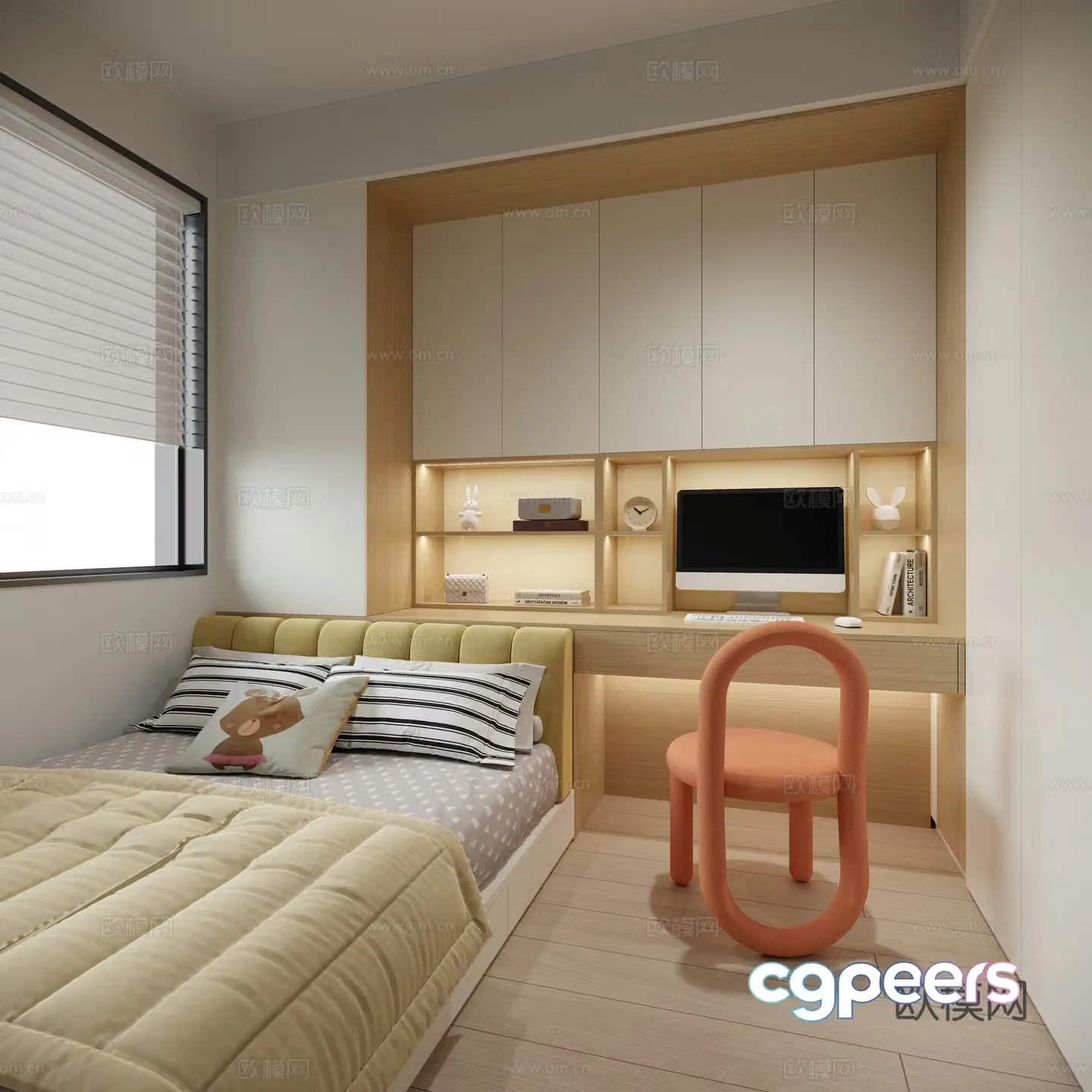Children’s room Children’s chair Children’s bed Desk Computer Bookcase 3D model