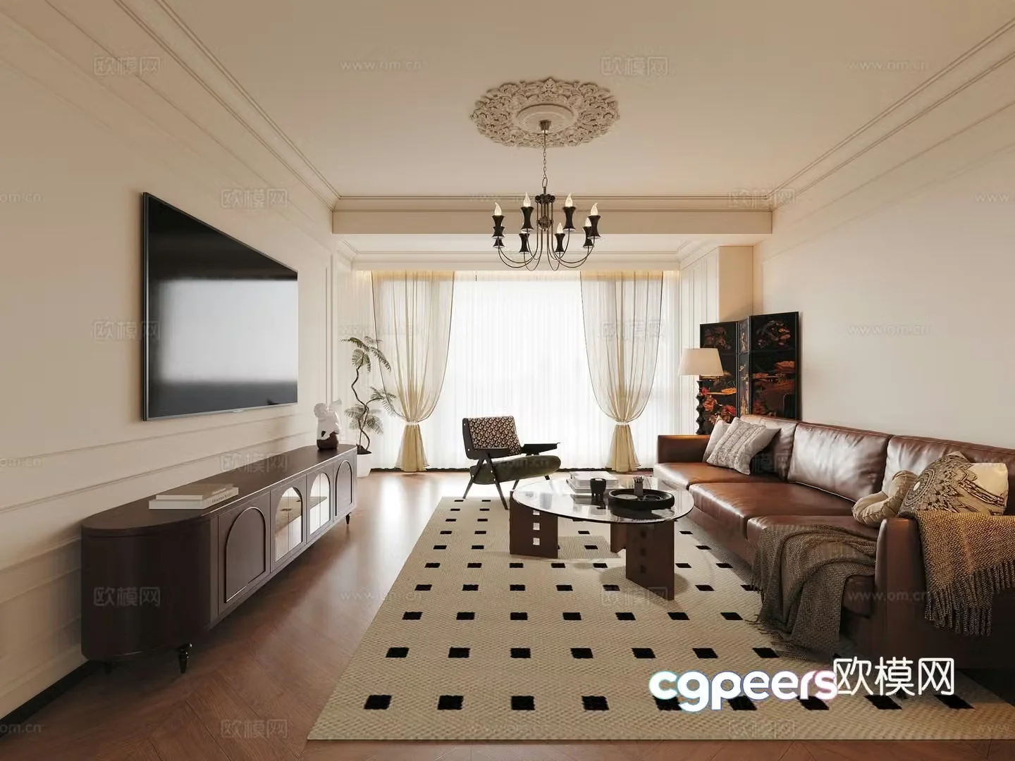 French retro style living room 3d model