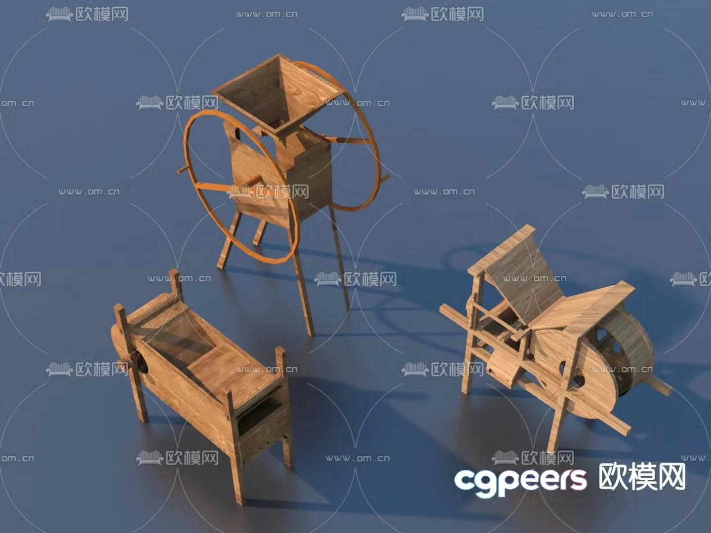 Chinese rural farming sketches 3D model of farm tools