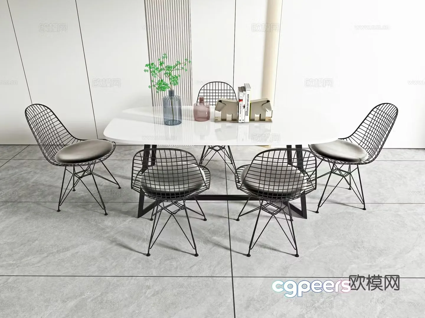 Modern dining table and chair combination 3D model