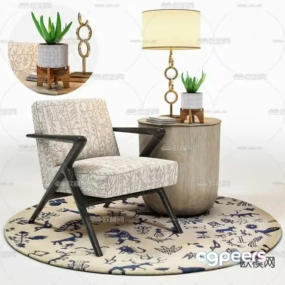 Mid-Century Modern Living Room 3D Model – 7039 – VRAY Render