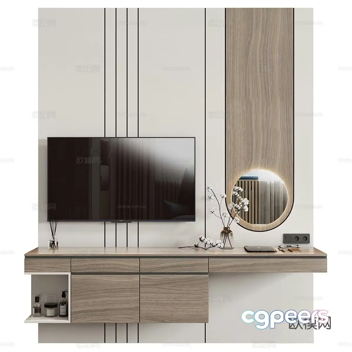 Bedroom TV background wall TV cabinet hanging TV cabinet TV background wall TV cabinet ornament 3d model