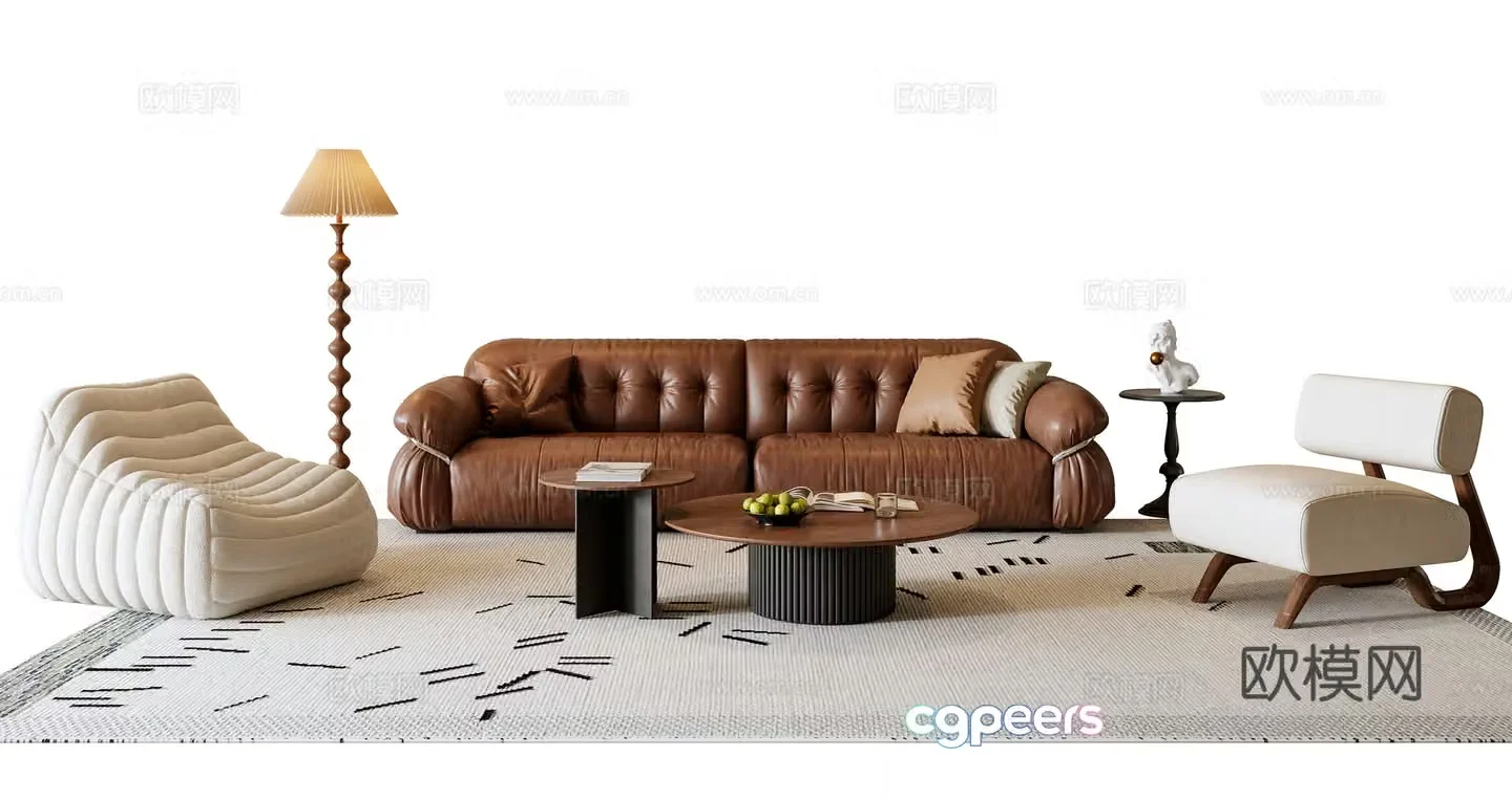 French sofa coffee table combination 3D model