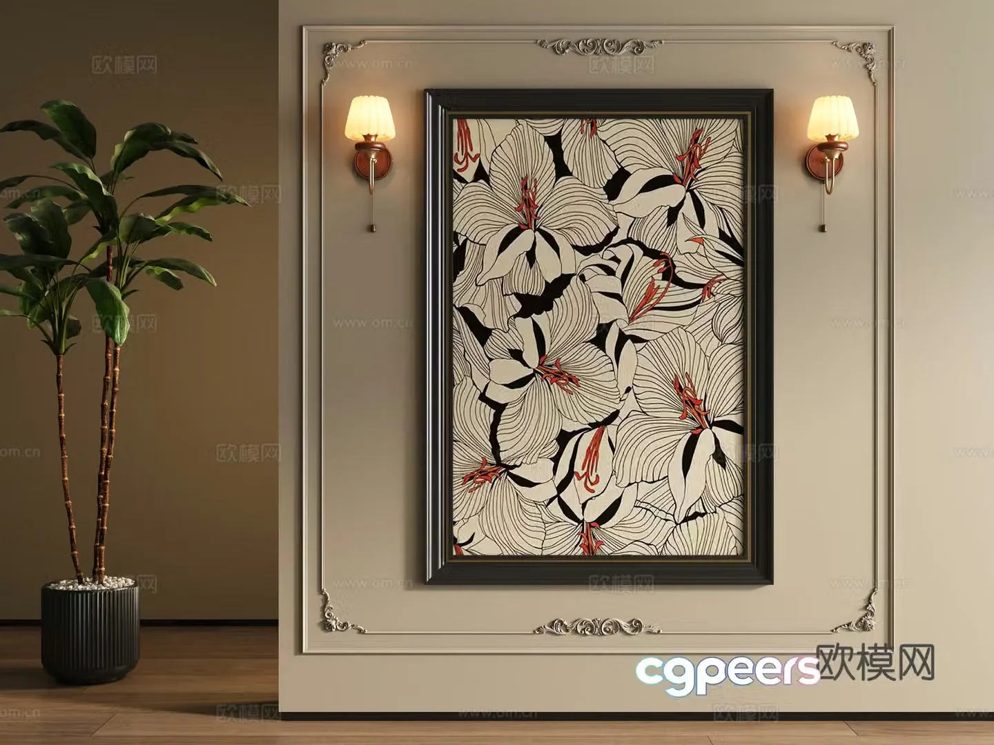 French flower painting decorative painting 3D model
