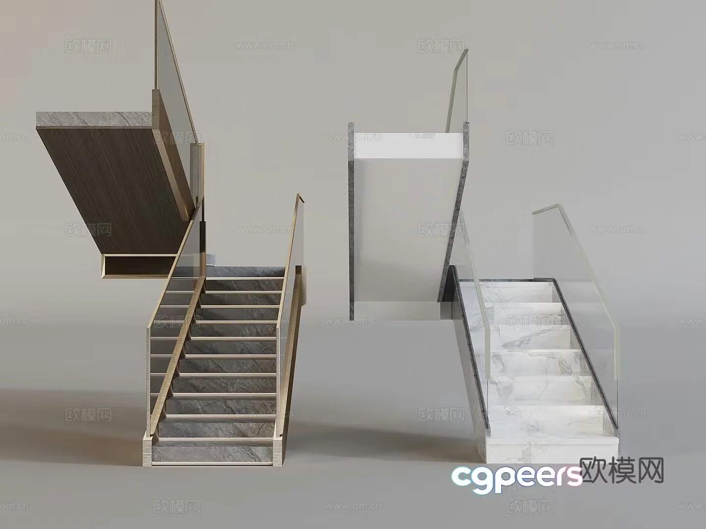Modern handrail glass staircase corner staircase 3d model
