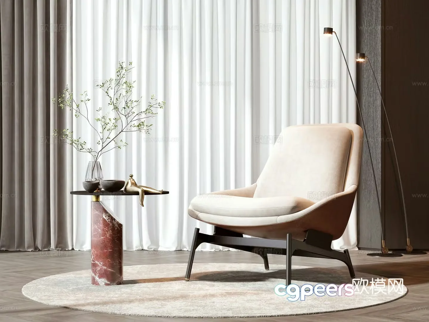 New Chinese casual chair coffee table combination 3D model