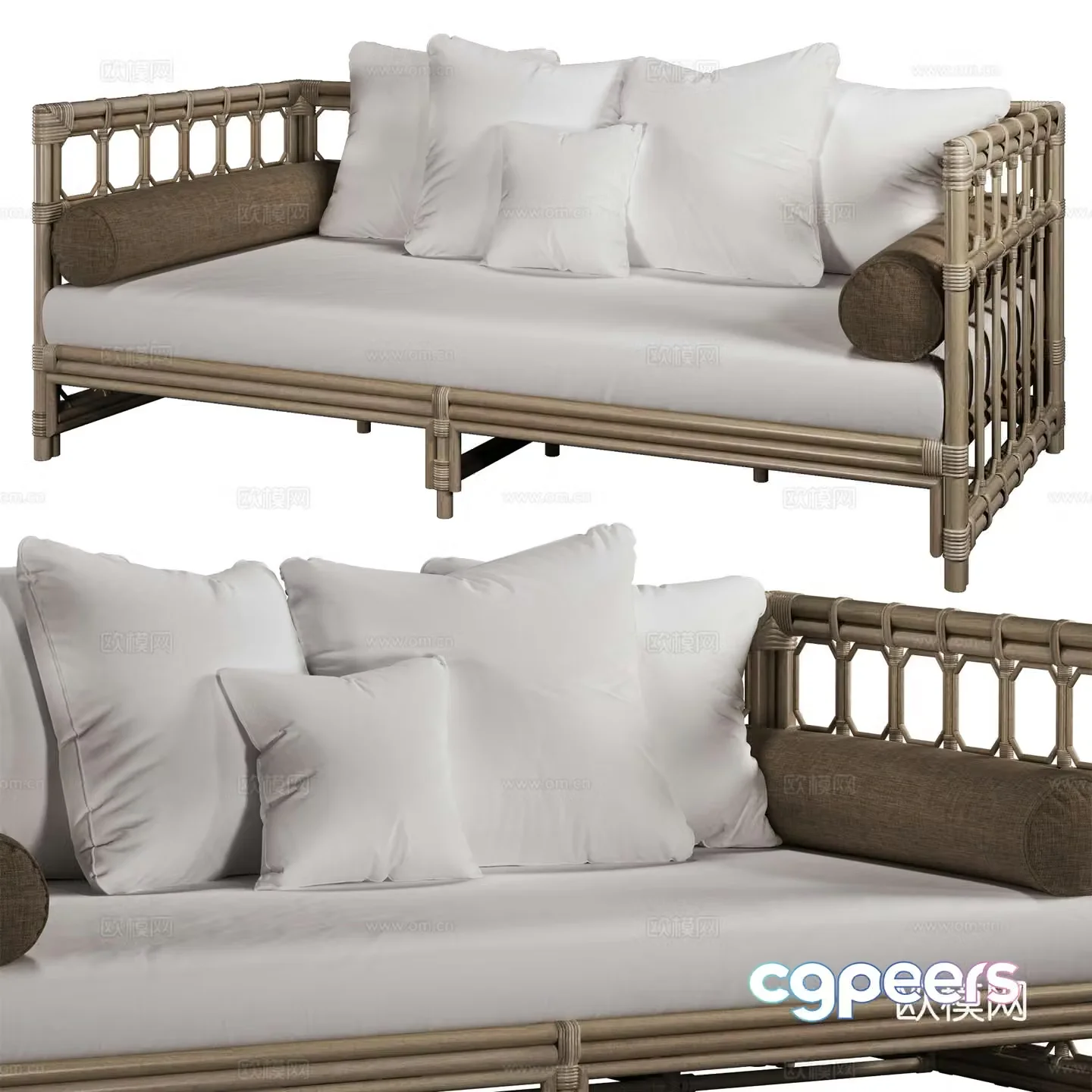New Chinese style bamboo weaving casual sofa 3D model