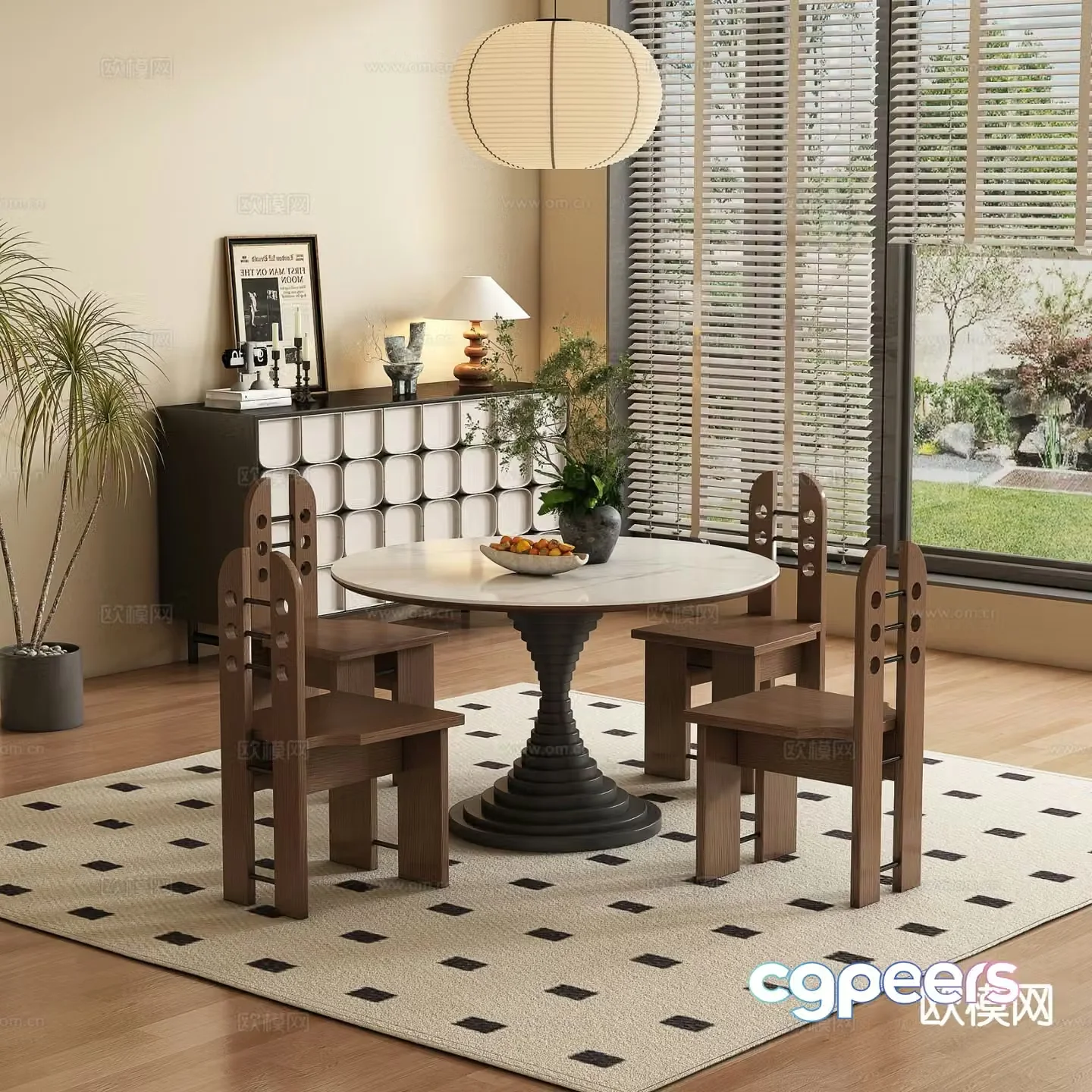 Medieval style round dining table and chairs 3D model