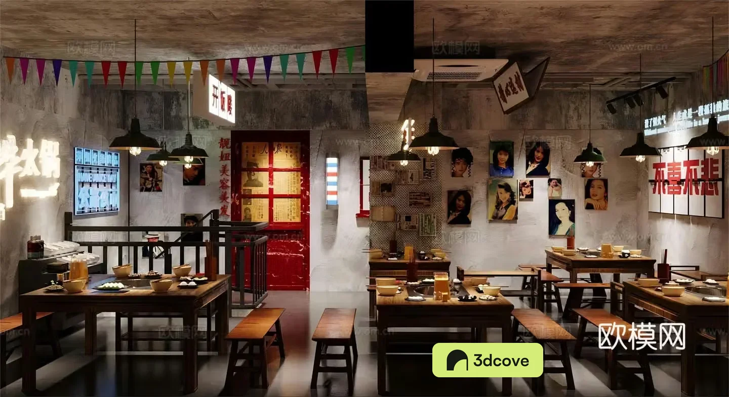 Industrial style nostalgic barbecue restaurant hot pot restaurant skewers restaurant Chinese restaurant hot pot tables and chairs