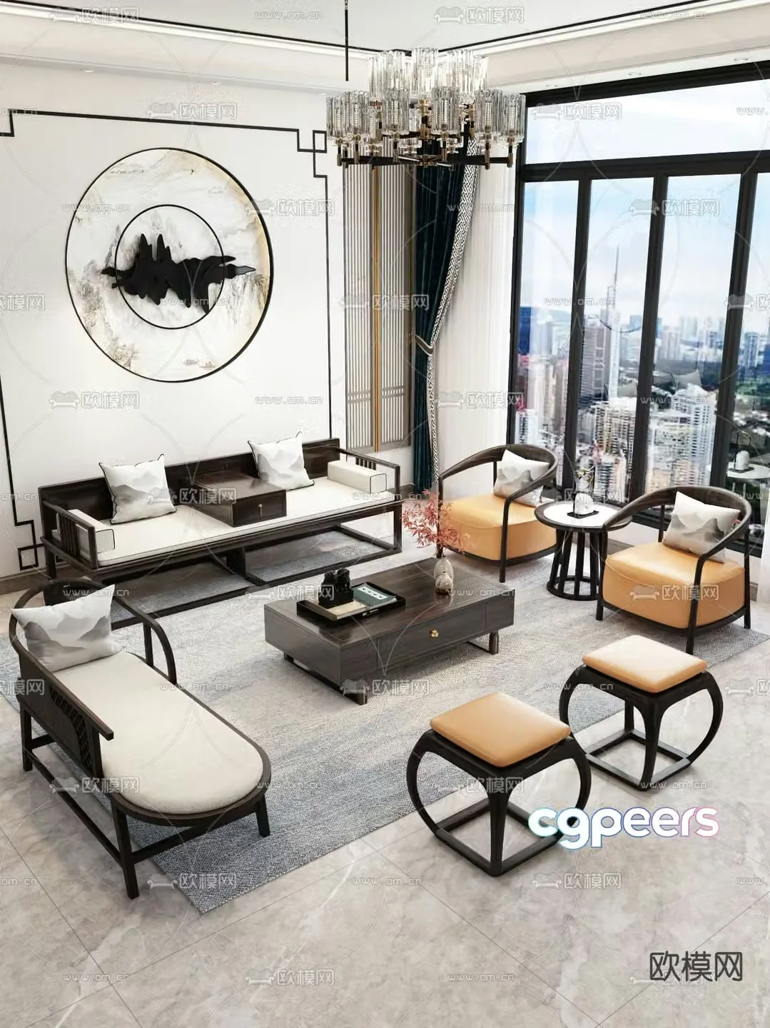Chinese style modular sofa 3d model