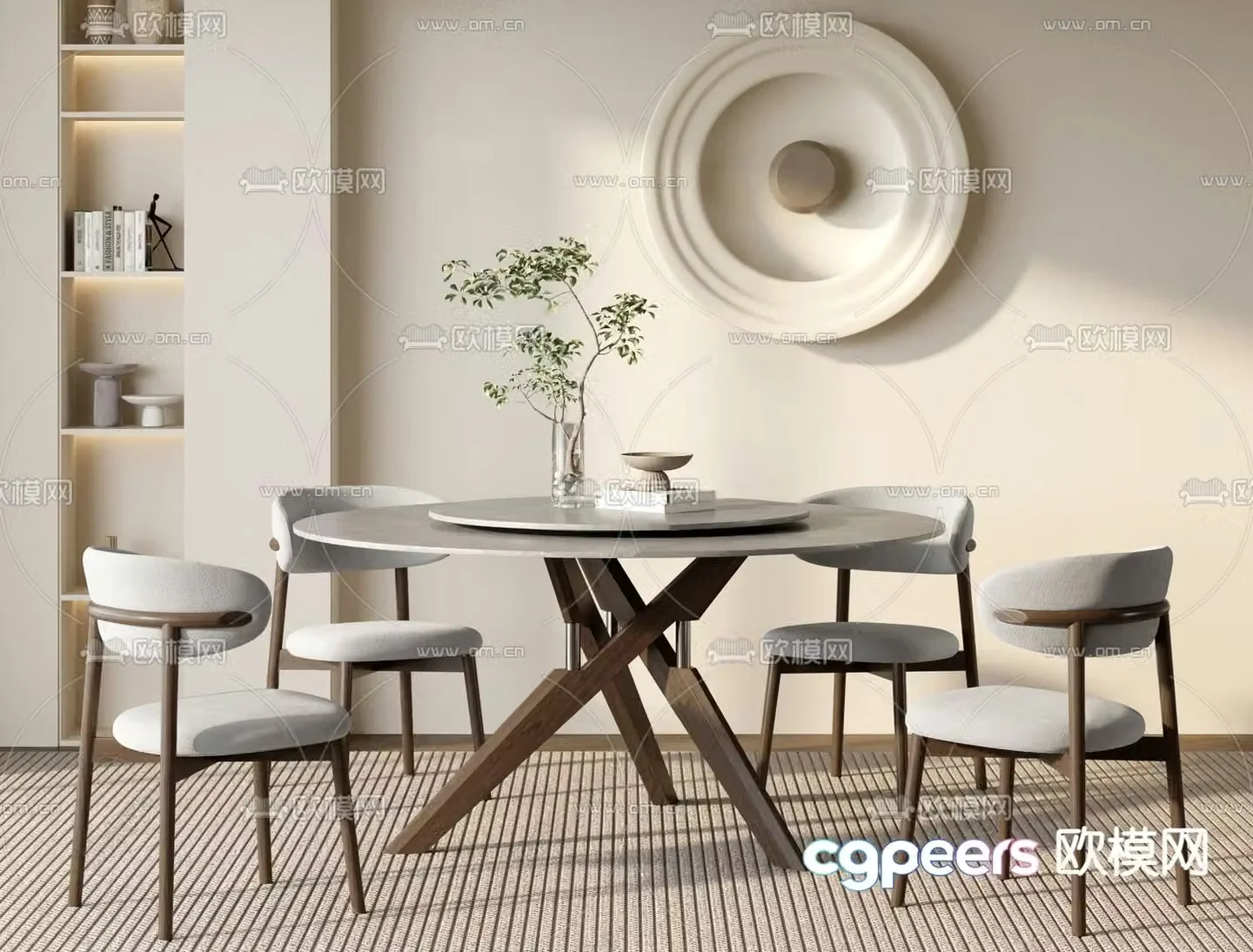 Modern dining table and chairs round dining table 3d model