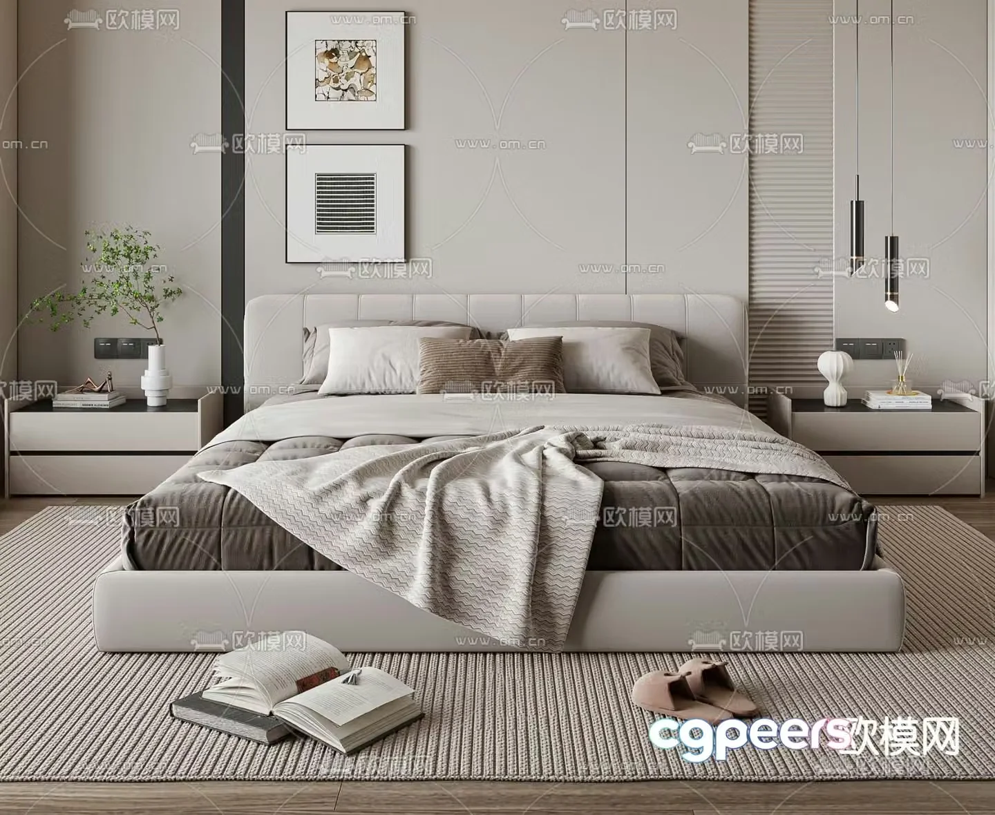 Modern double bed 3d model